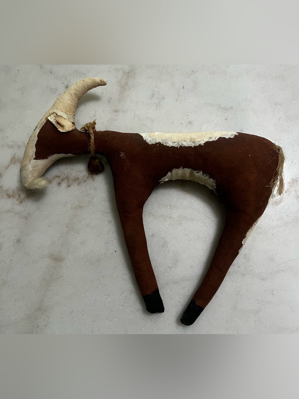 Handmade Folk Art Primitive Stuffed Goat With Bell Shelf Sitter Decor